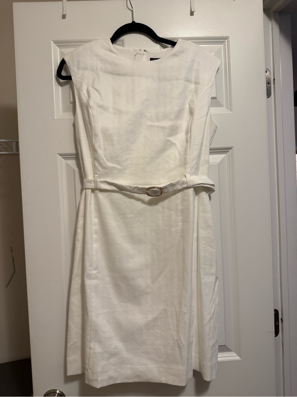 NWT Ann Taylor Sleeveless White Belted Linen Shift Dress - Picture 3 of 7